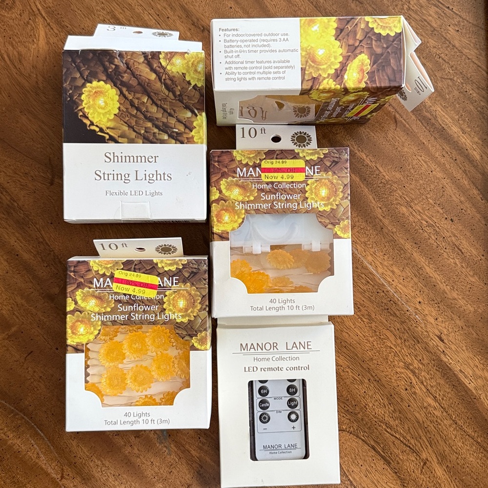 Set of 4 Manor Lane Shimmer Sunflower String Lights with Remote NWT